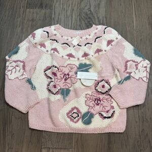 NWT VNTG Jennifer Reed Hand Knitted Floral‎ Cottagecore Sweater Women's SZ L
